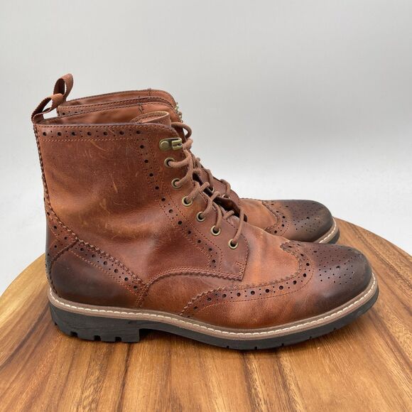 Clarks Boots Mens 9.5 Brown Leather Brogue  Casual Comfort Going Out Wingtip